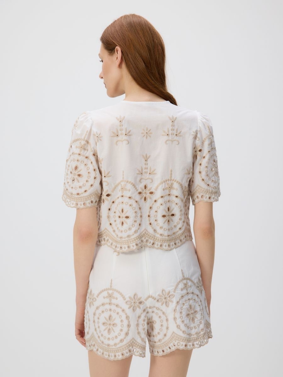 Tied blouse with embroidered pattern - white - RESERVED - 3