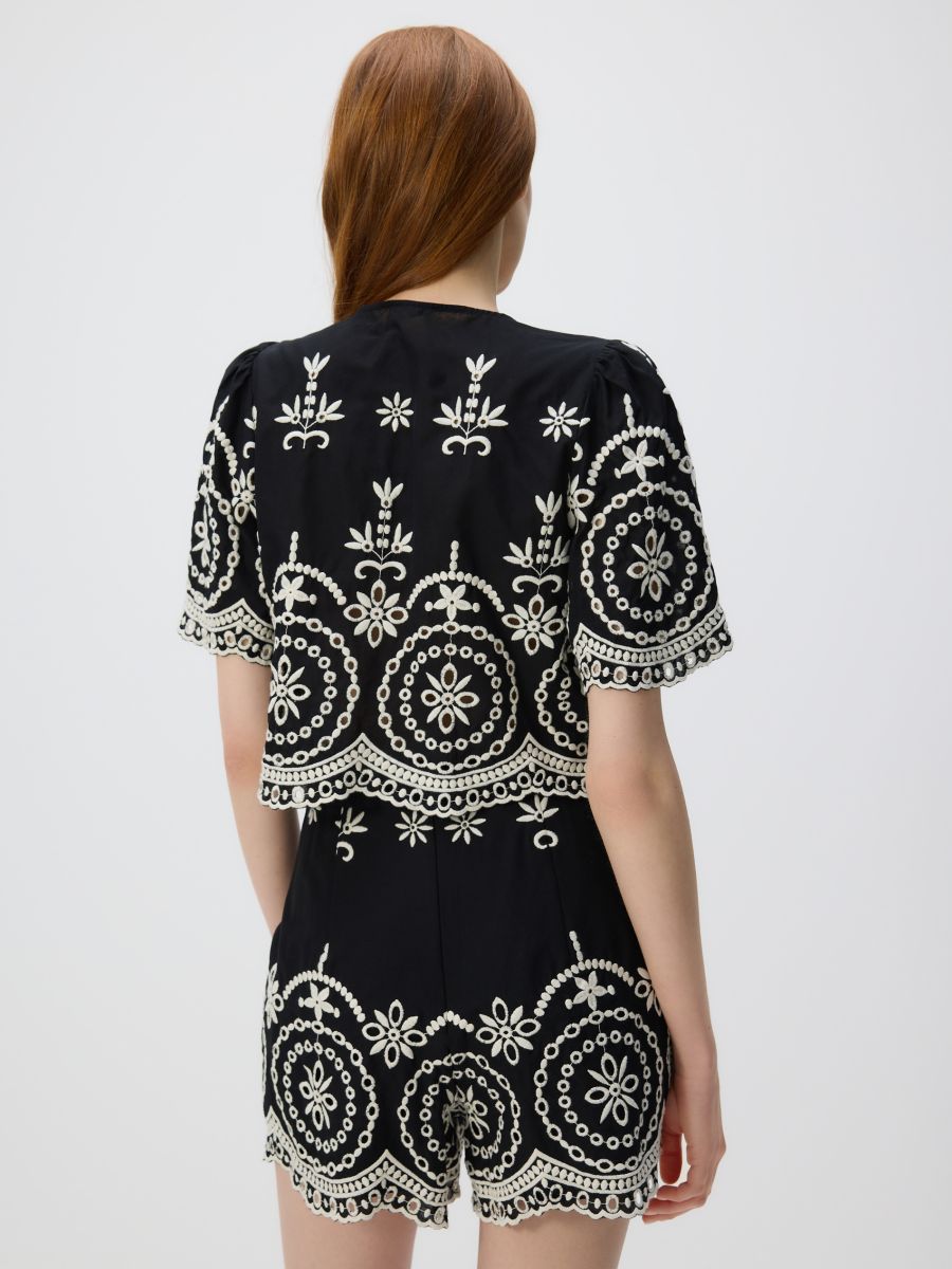 Tied blouse with embroidered pattern - black - RESERVED - 3