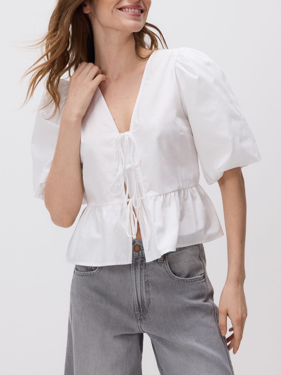 Tie blouse with peplum - white - RESERVED - 4