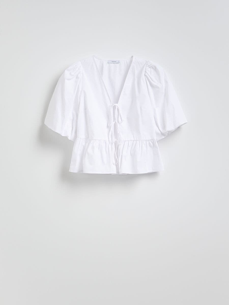 Tie blouse with peplum - white - RESERVED - 6