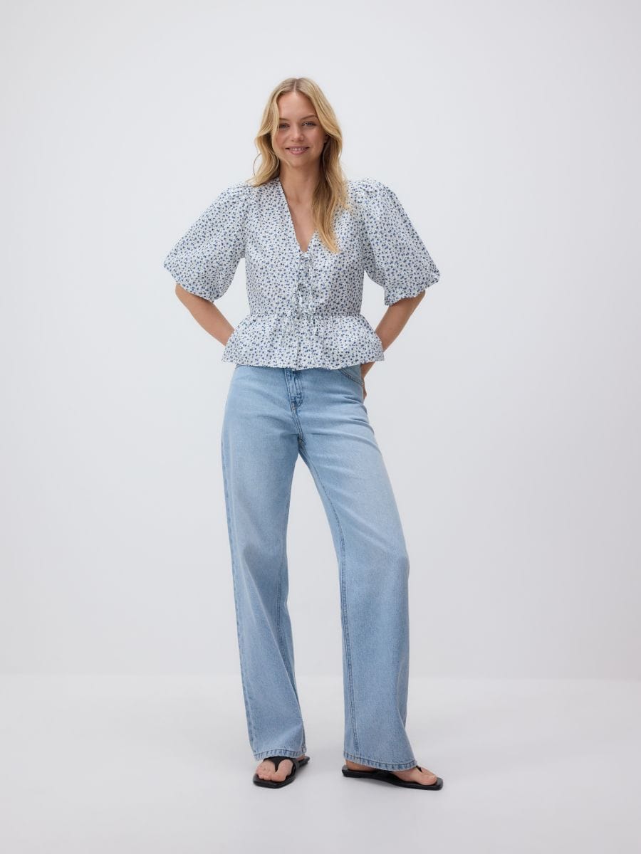 Tie blouse with peplum - light blue - RESERVED - 3