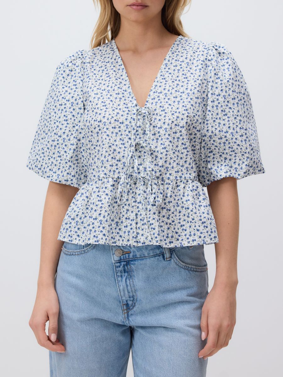Tie blouse with peplum - light blue - RESERVED - 4