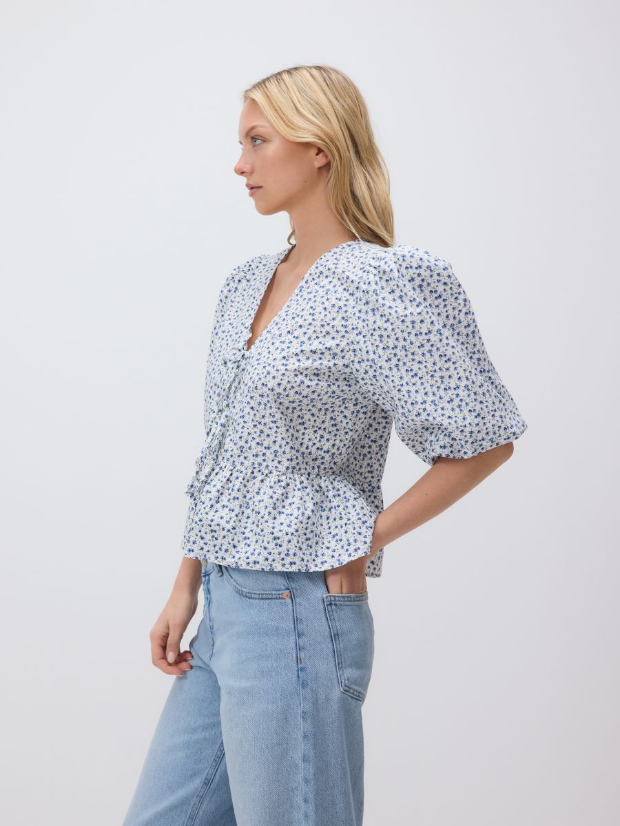 Tie blouse with peplum - light blue - RESERVED - 6