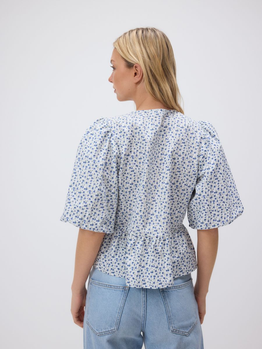 Tie blouse with peplum - light blue - RESERVED - 7