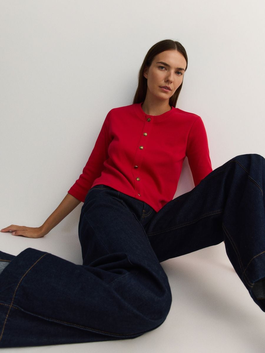 Bomuldsbluse med knapper - rød - RESERVED - 3