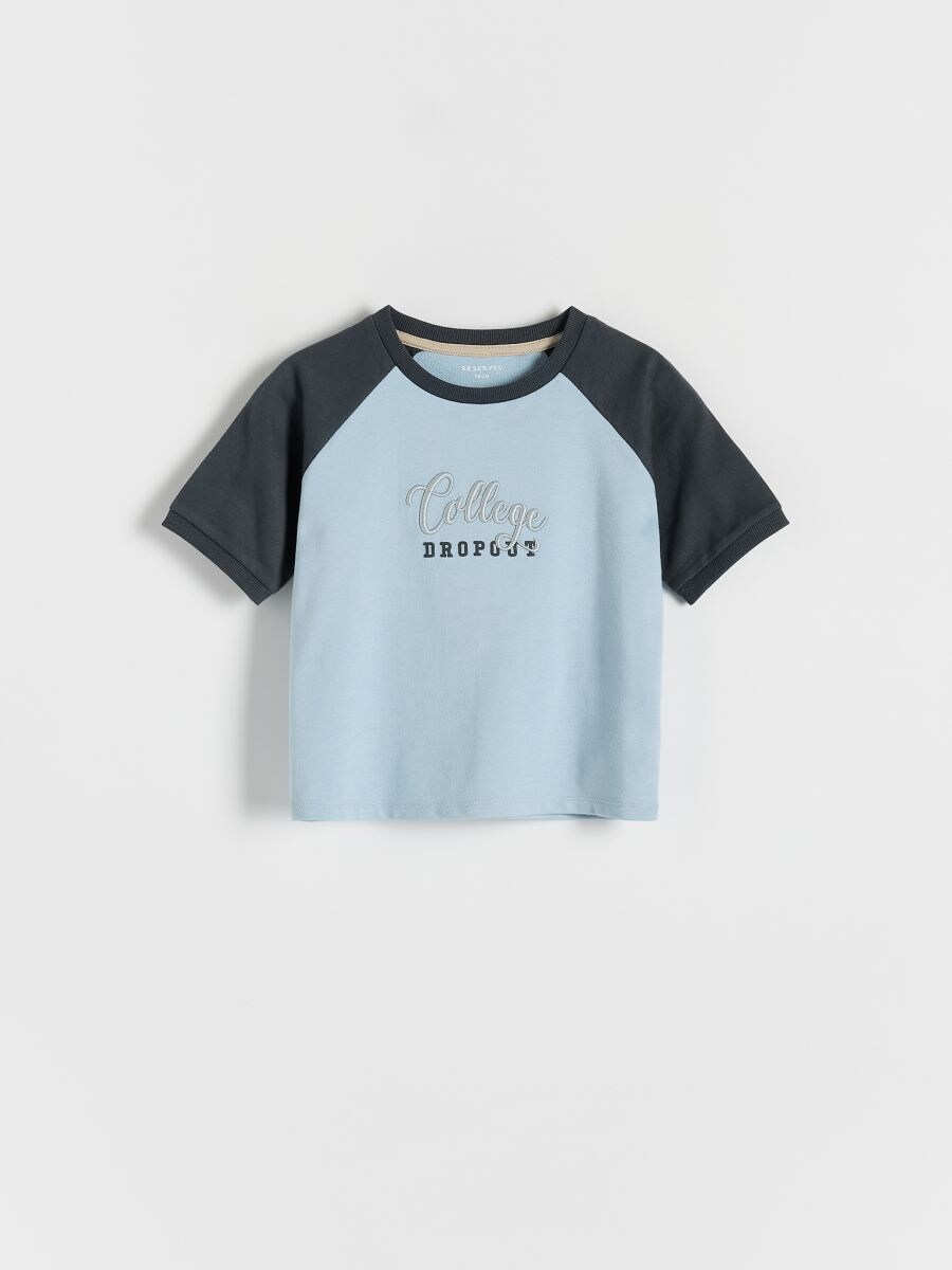 Oversized T-shirt with embroidery - pale blue - RESERVED