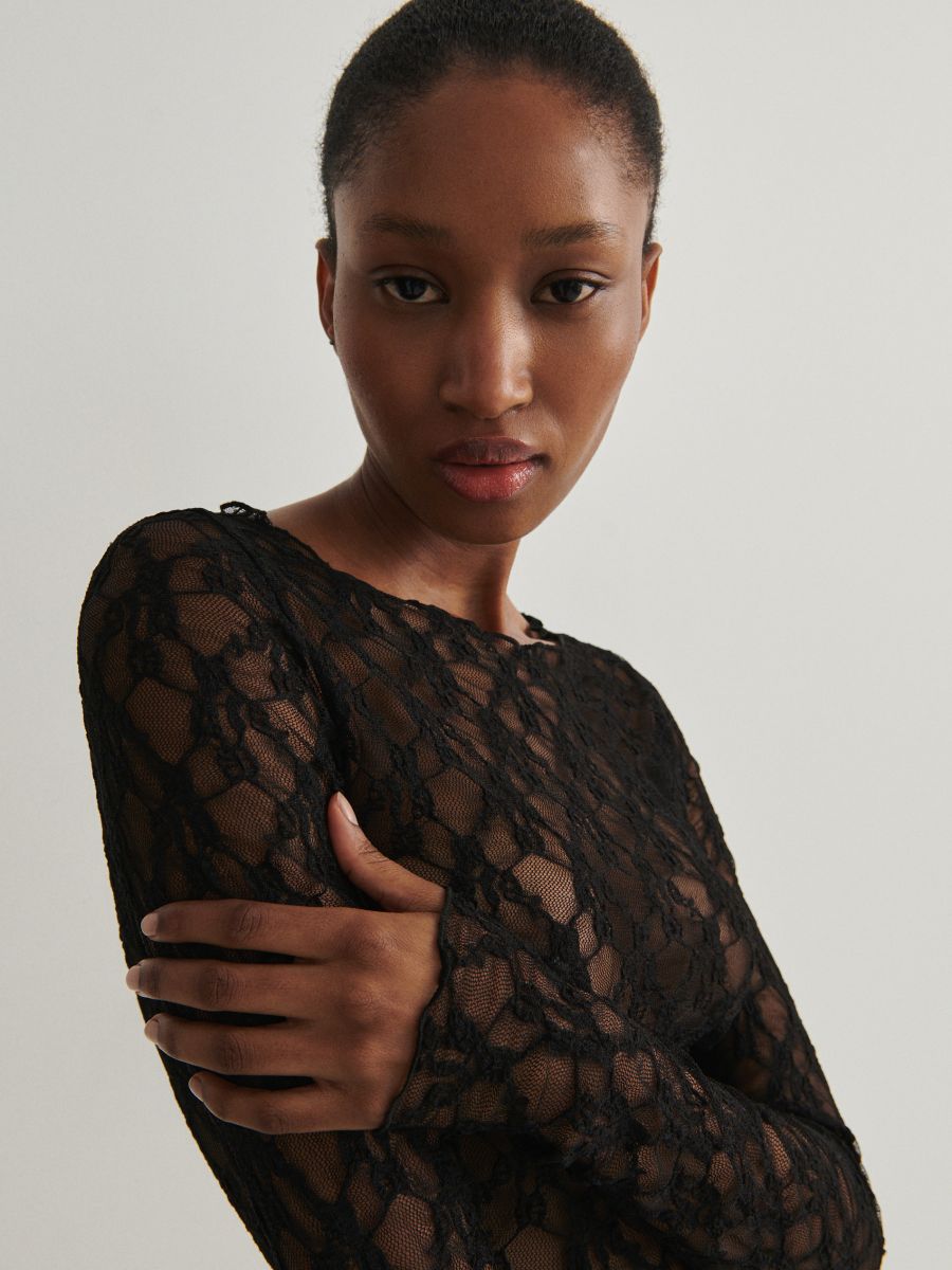 Mesh jersey long sleeve top - black - RESERVED - 3