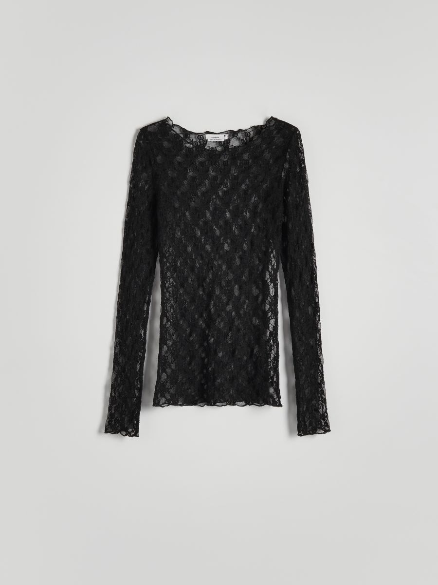 Mesh jersey long sleeve top - black - RESERVED - 4