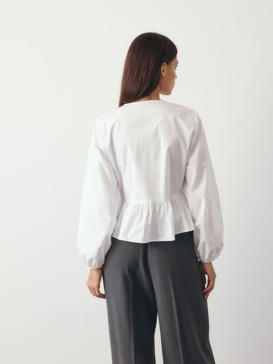 Bomuldsbluse med bindebånd - hvid - RESERVED - 4