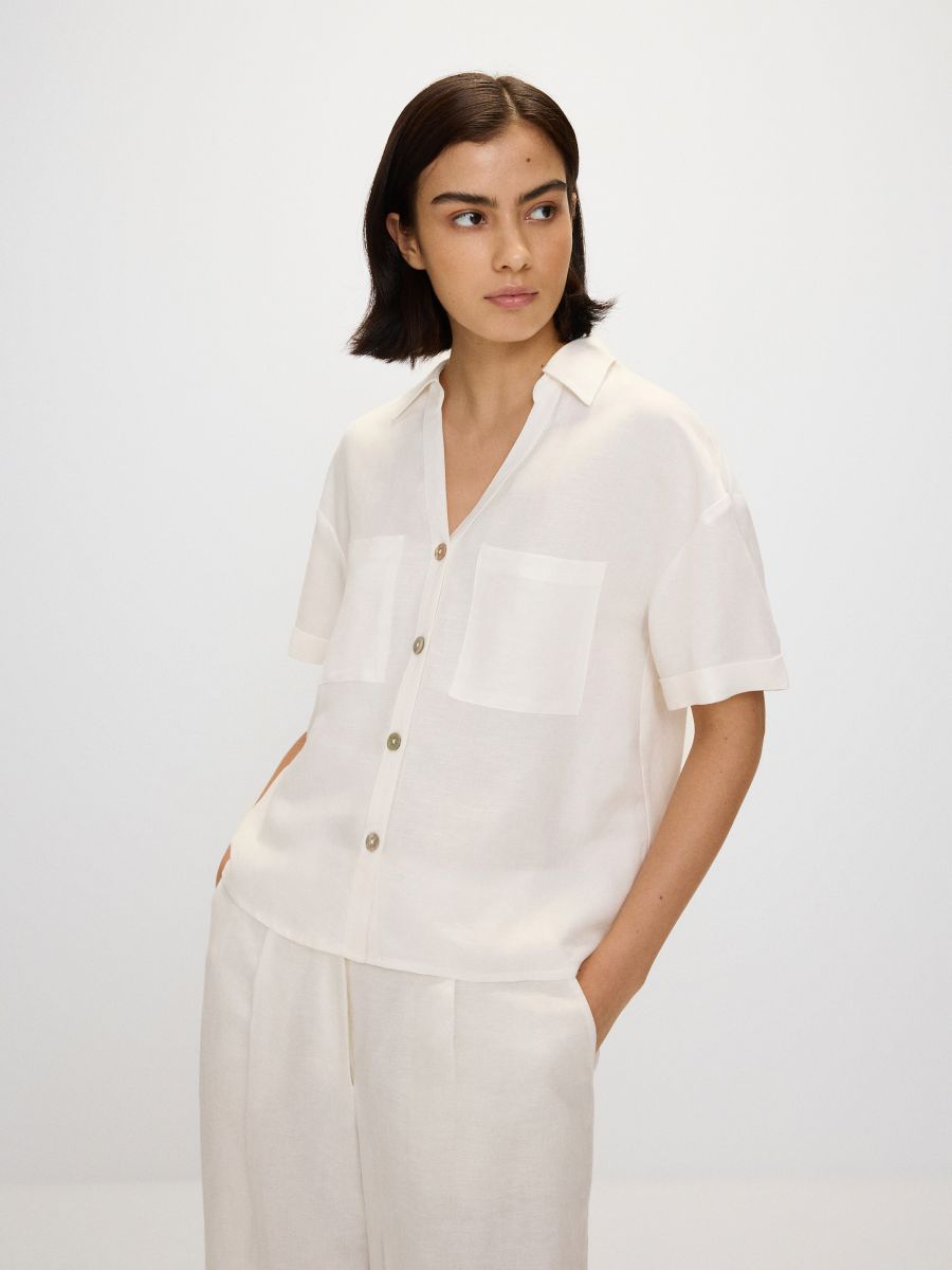 Linen blend shirt - white - RESERVED