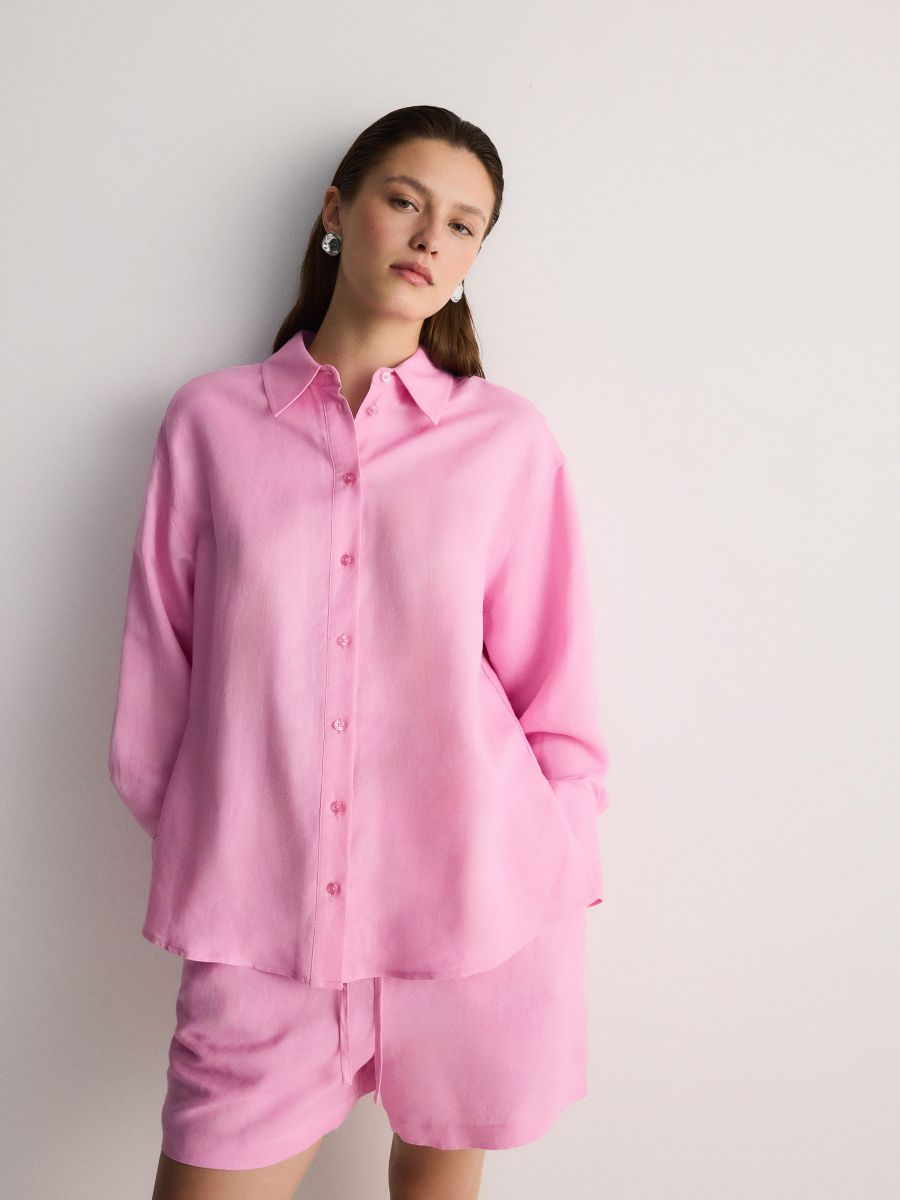 Skjorte i hørblanding - lyserød - RESERVED