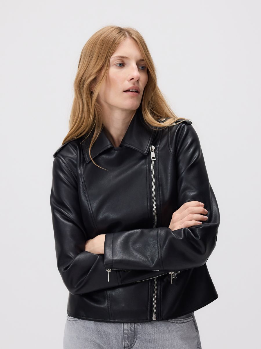 Faux leather biker jacket - black - RESERVED