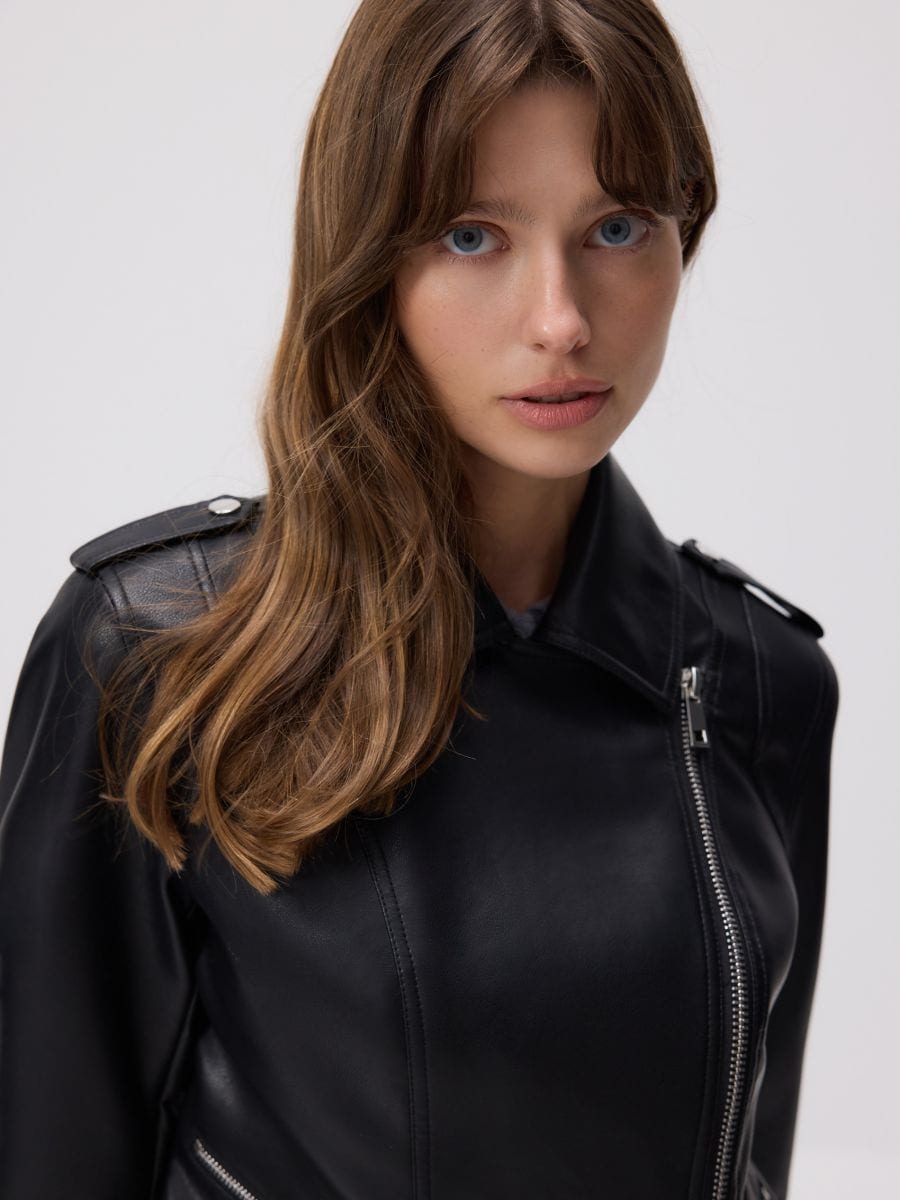 Faux leather biker jacket - black - RESERVED
