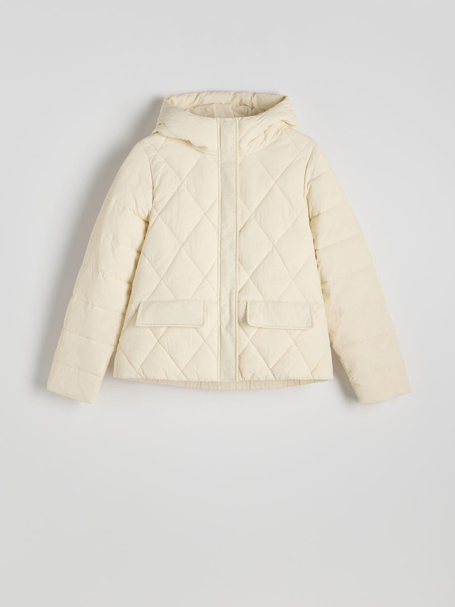 Quilted jacket with hood - cream - RESERVED