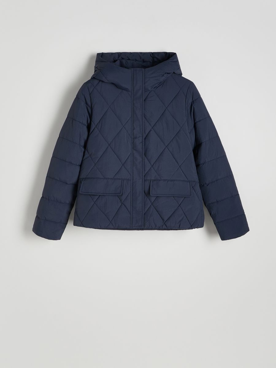 Quilted jacket with hood - navy - RESERVED