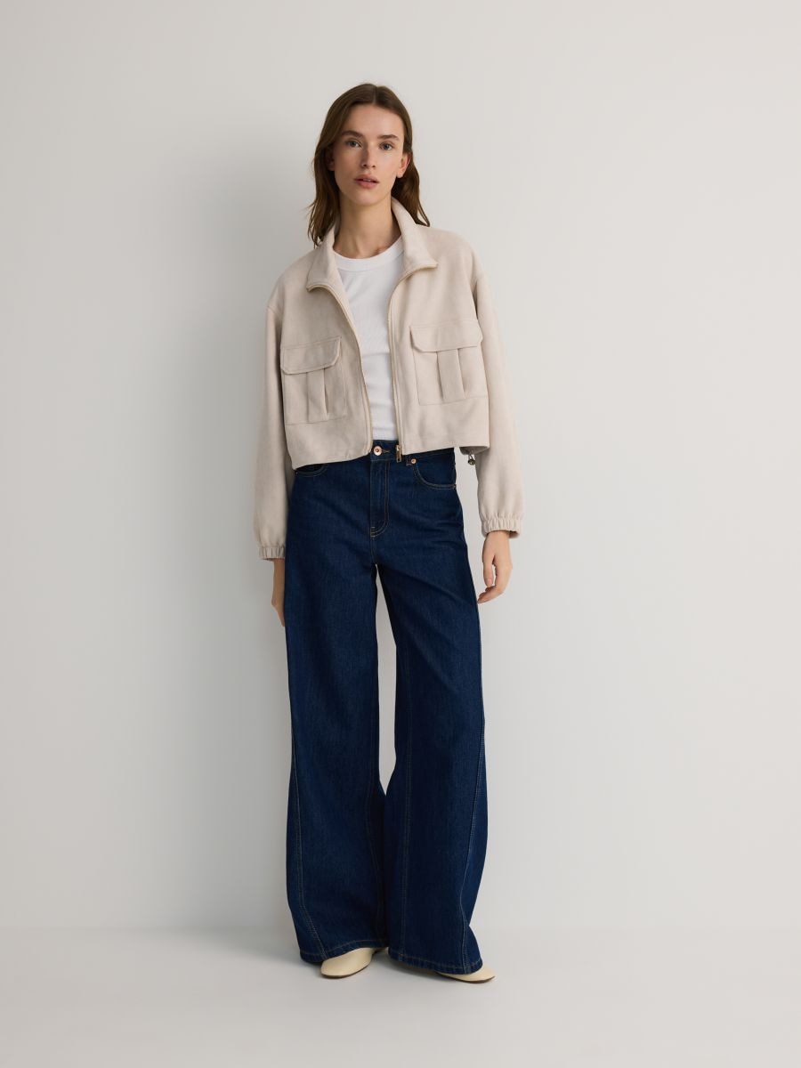 Veste oversize en imitation daim - crème - RESERVED - 6