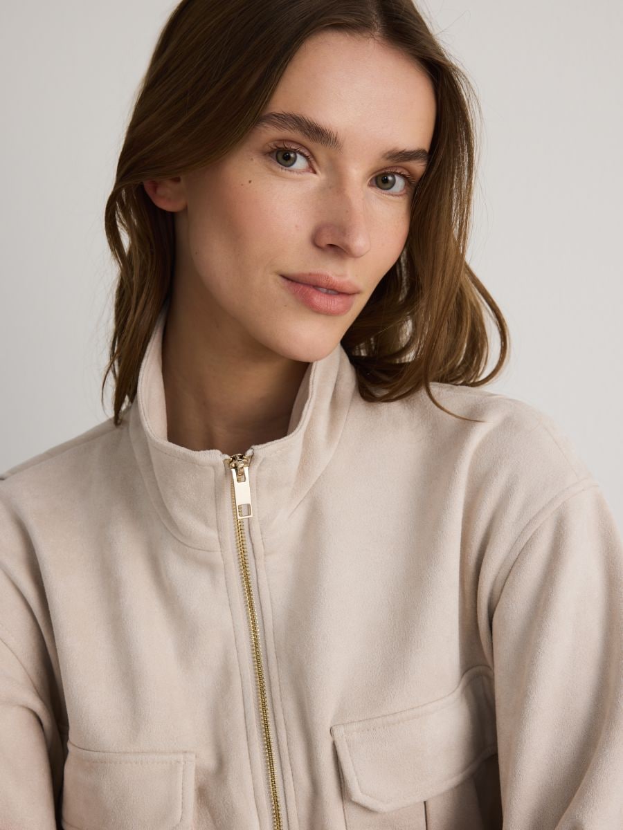 Veste oversize en imitation daim - crème - RESERVED - 5