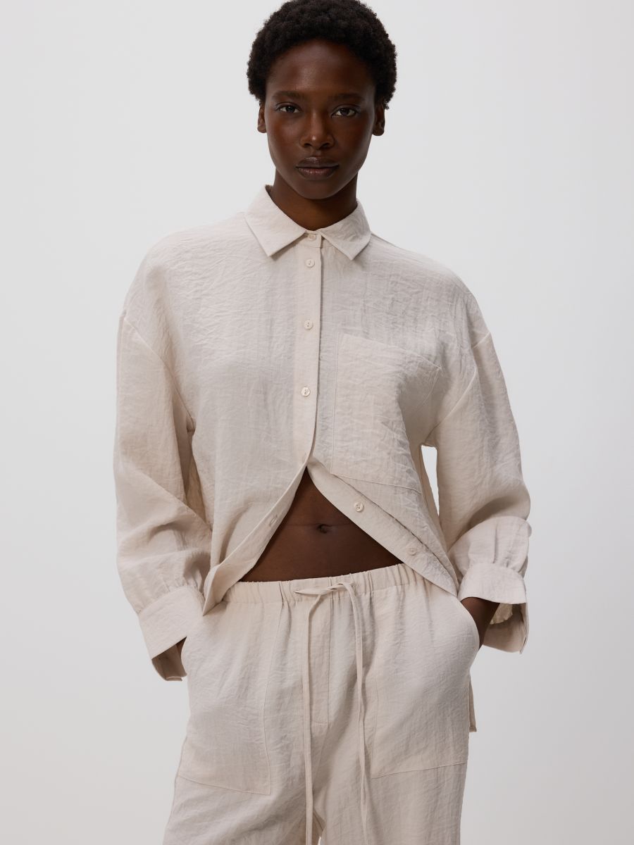 Loose trousers with viscose - beige - RESERVED - 4
