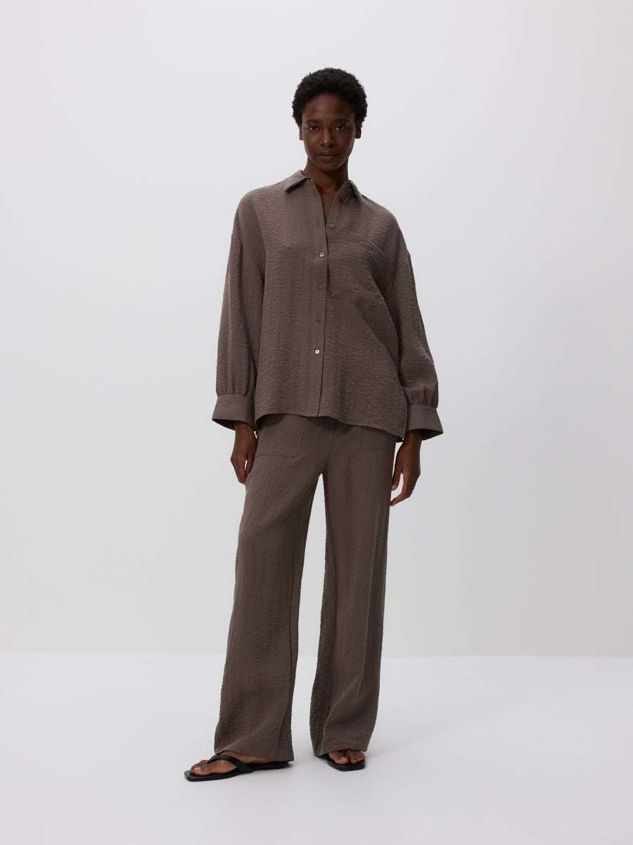 Loose trousers with viscose - coffee - RESERVED - 4