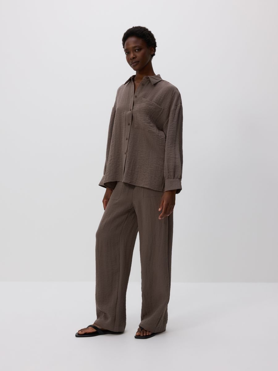 Loose trousers with viscose - coffee - RESERVED - 3