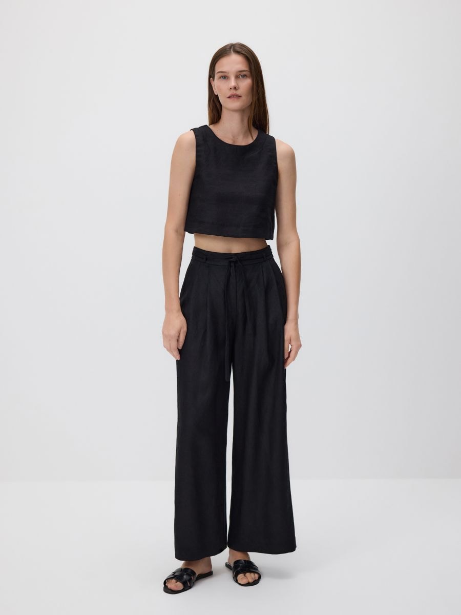 Linen trousers with tie - black - RESERVED - 3