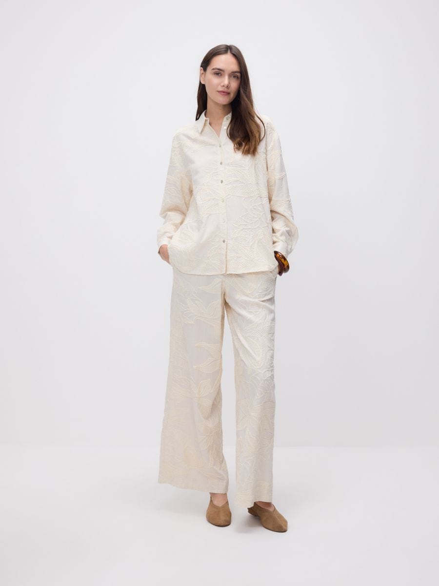Wide-Leg-Hose mit hohem Leinenanteil - beige - RESERVED