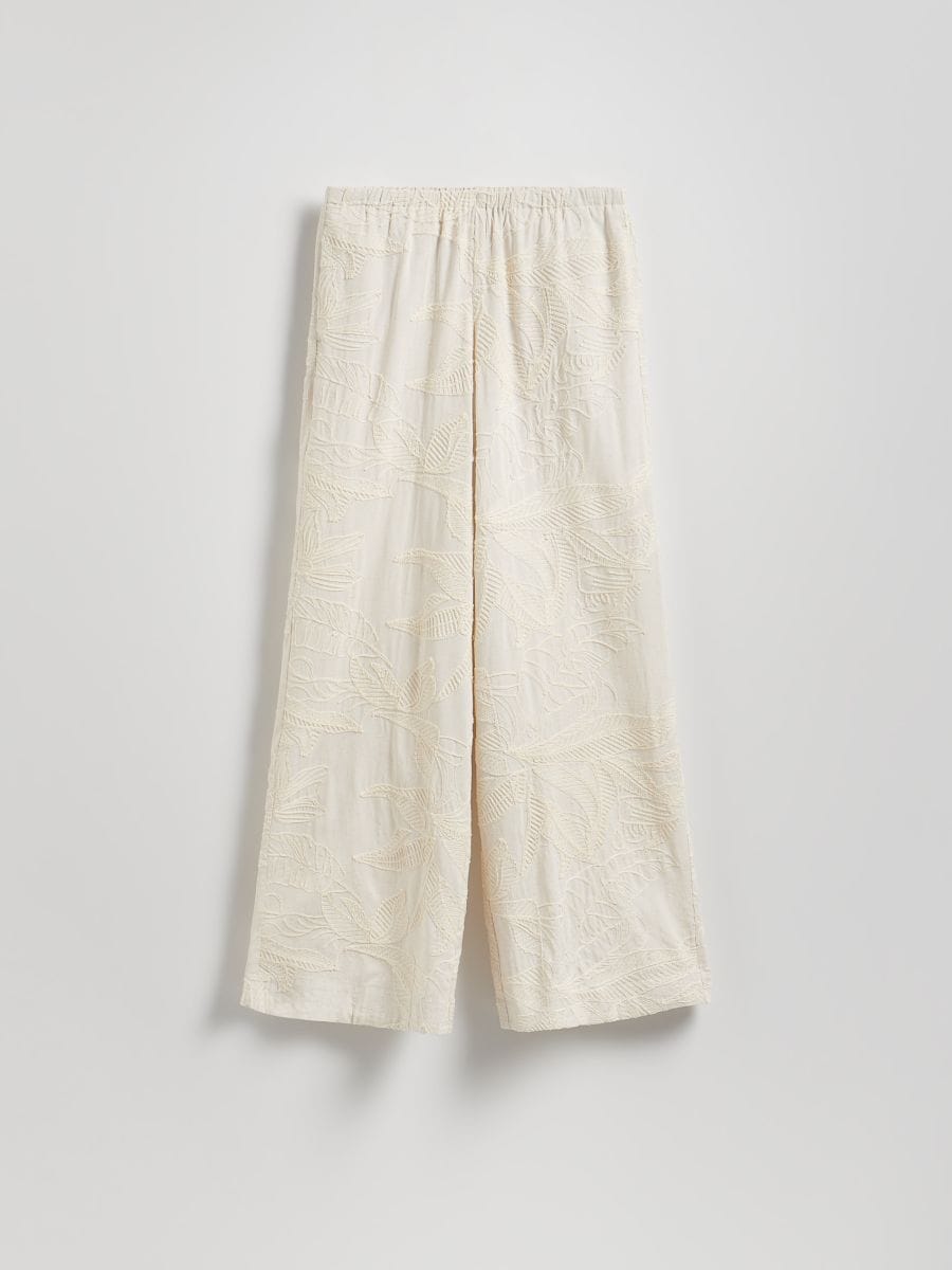 Wide-Leg-Hose mit hohem Leinenanteil - beige - RESERVED