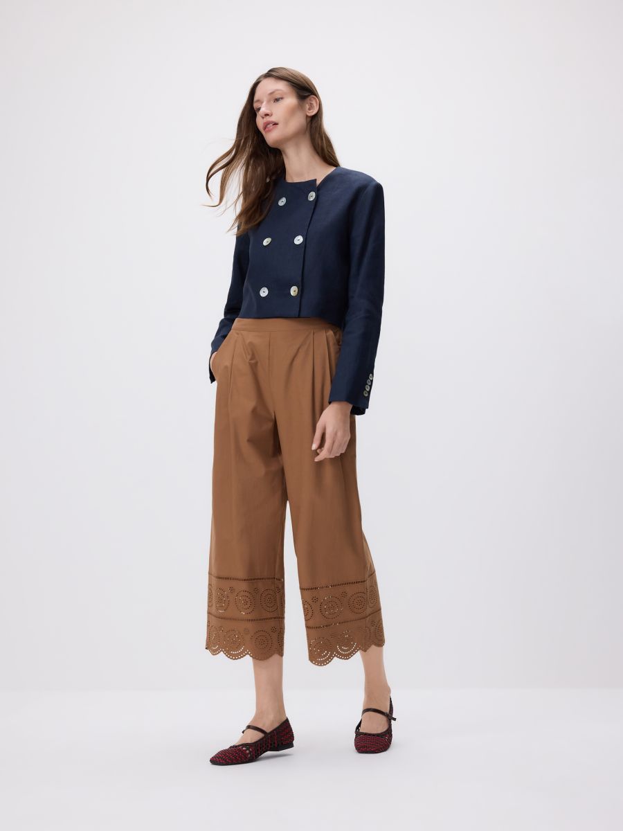 Pants with openwork trim - golden brown - RESERVED - 3
