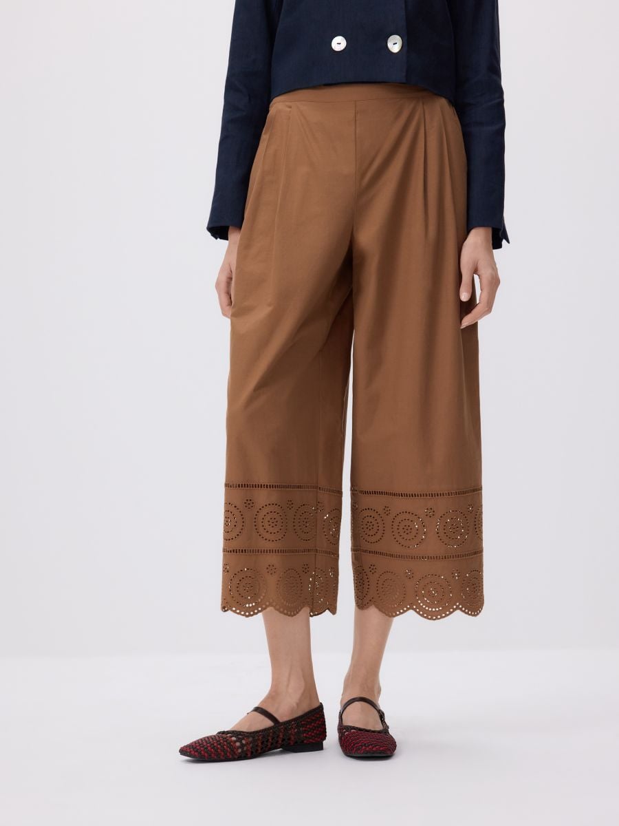 Pants with openwork trim - golden brown - RESERVED - 4
