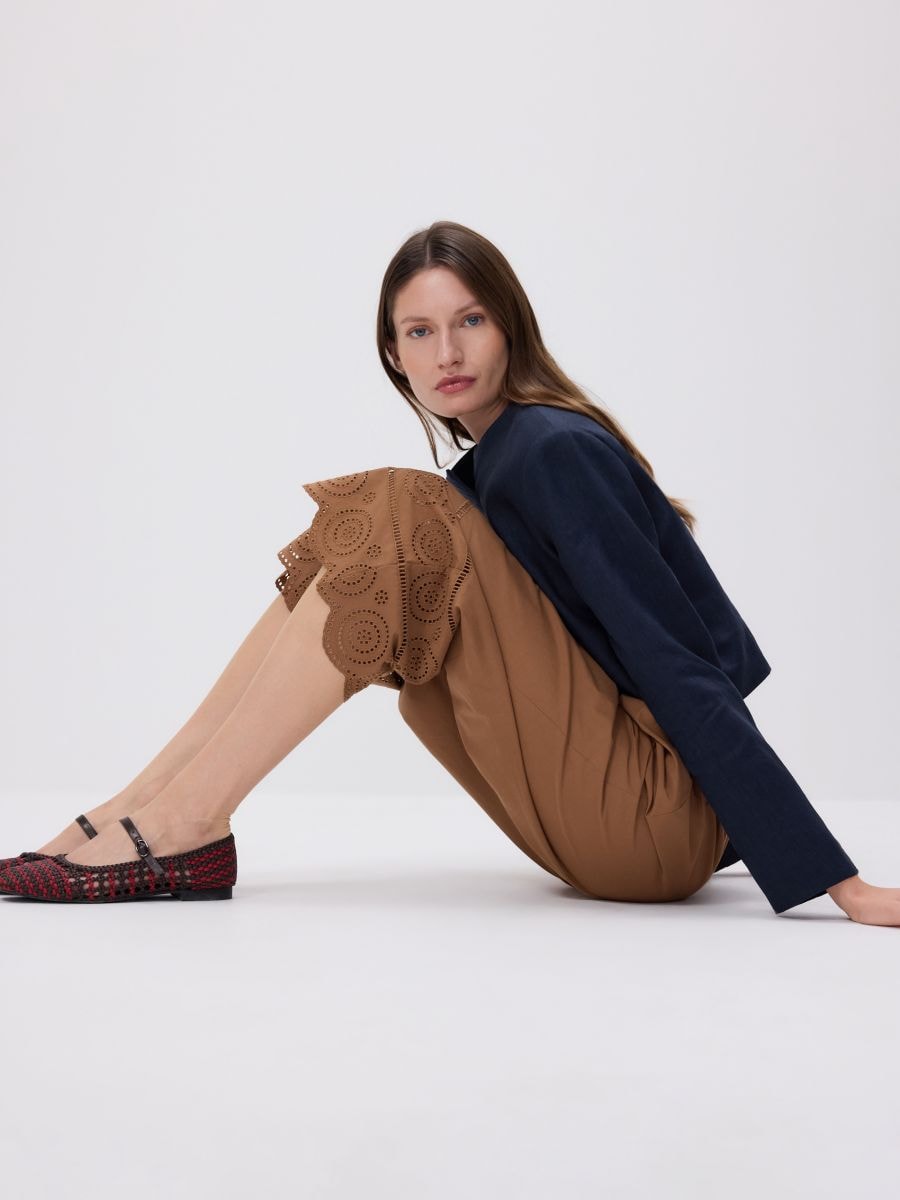 Pants with openwork trim - golden brown - RESERVED - 6