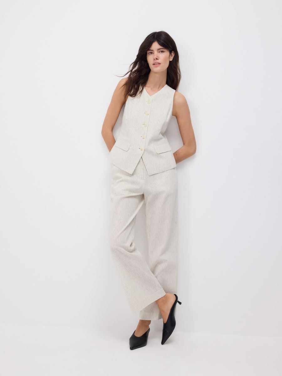 Pantalone s visokim sadržajem lana - bež - RESERVED