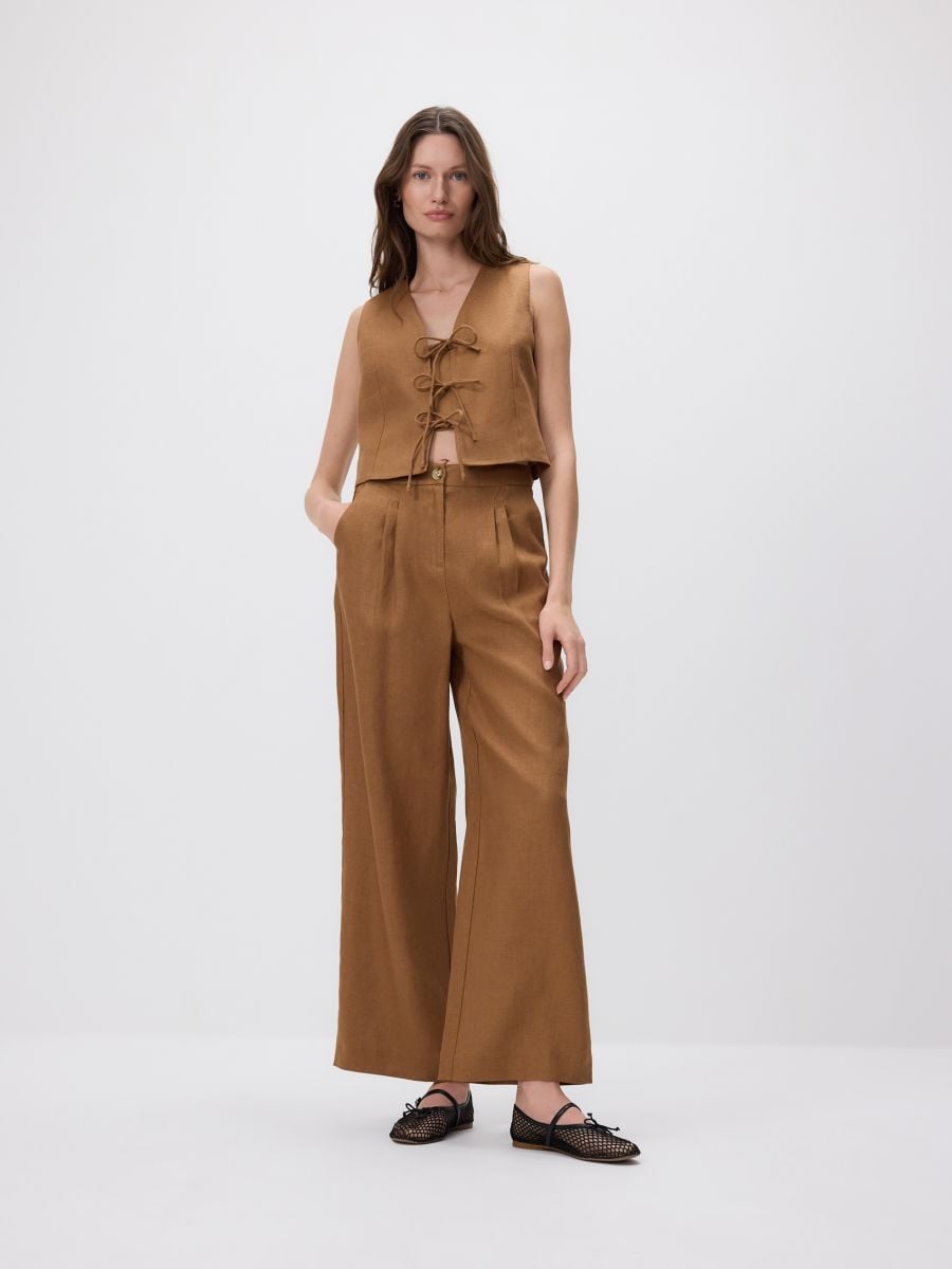 Linen trousers with pleats - golden brown - RESERVED - 3