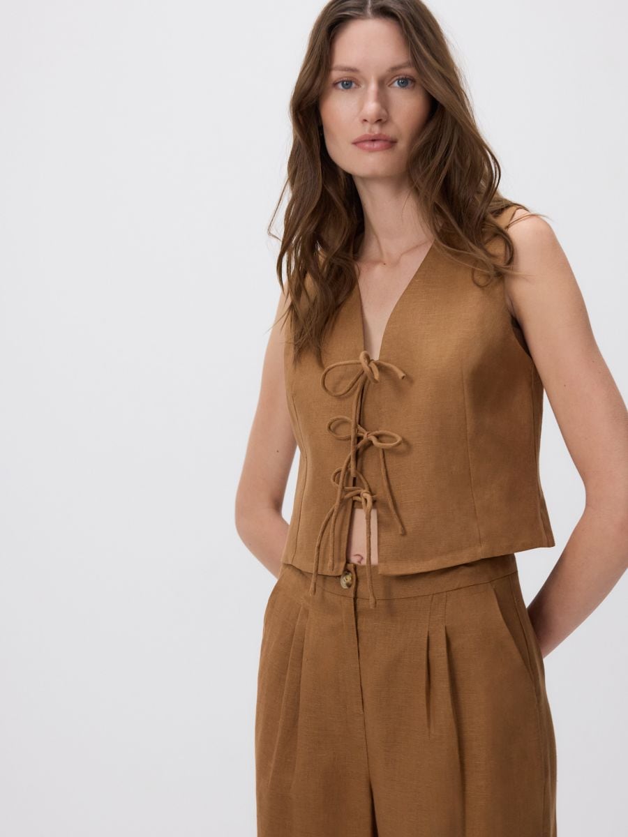 Linen trousers with pleats - golden brown - RESERVED - 2