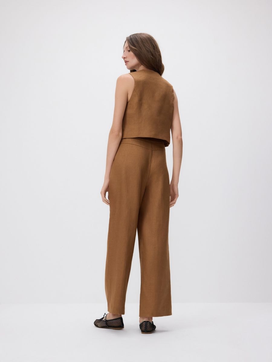 Linen trousers with pleats - golden brown - RESERVED - 4
