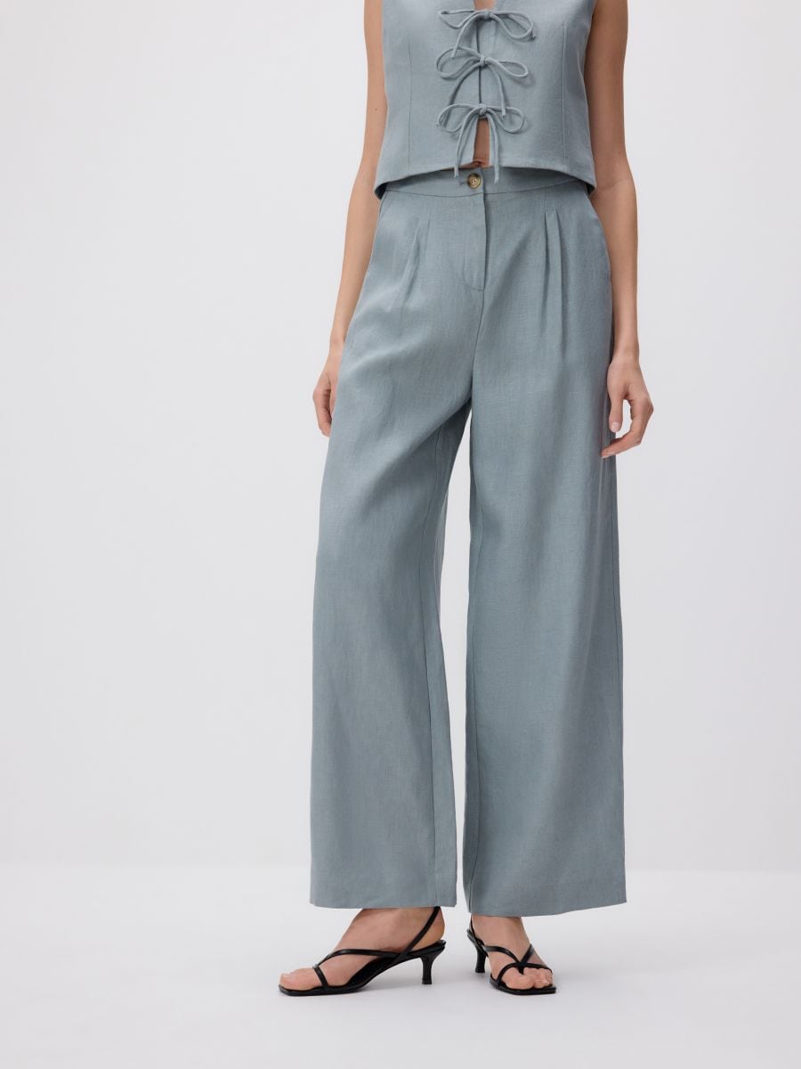 Linen trousers with pleats - steel blue - RESERVED - 2