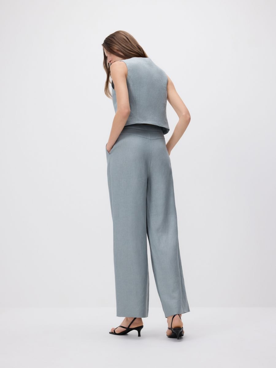 Linen trousers with pleats - steel blue - RESERVED - 4