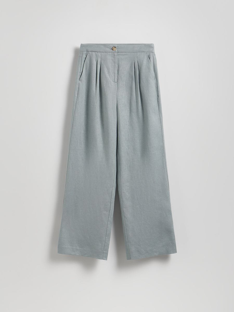Leinenhose mit Plissees - steel blue - RESERVED