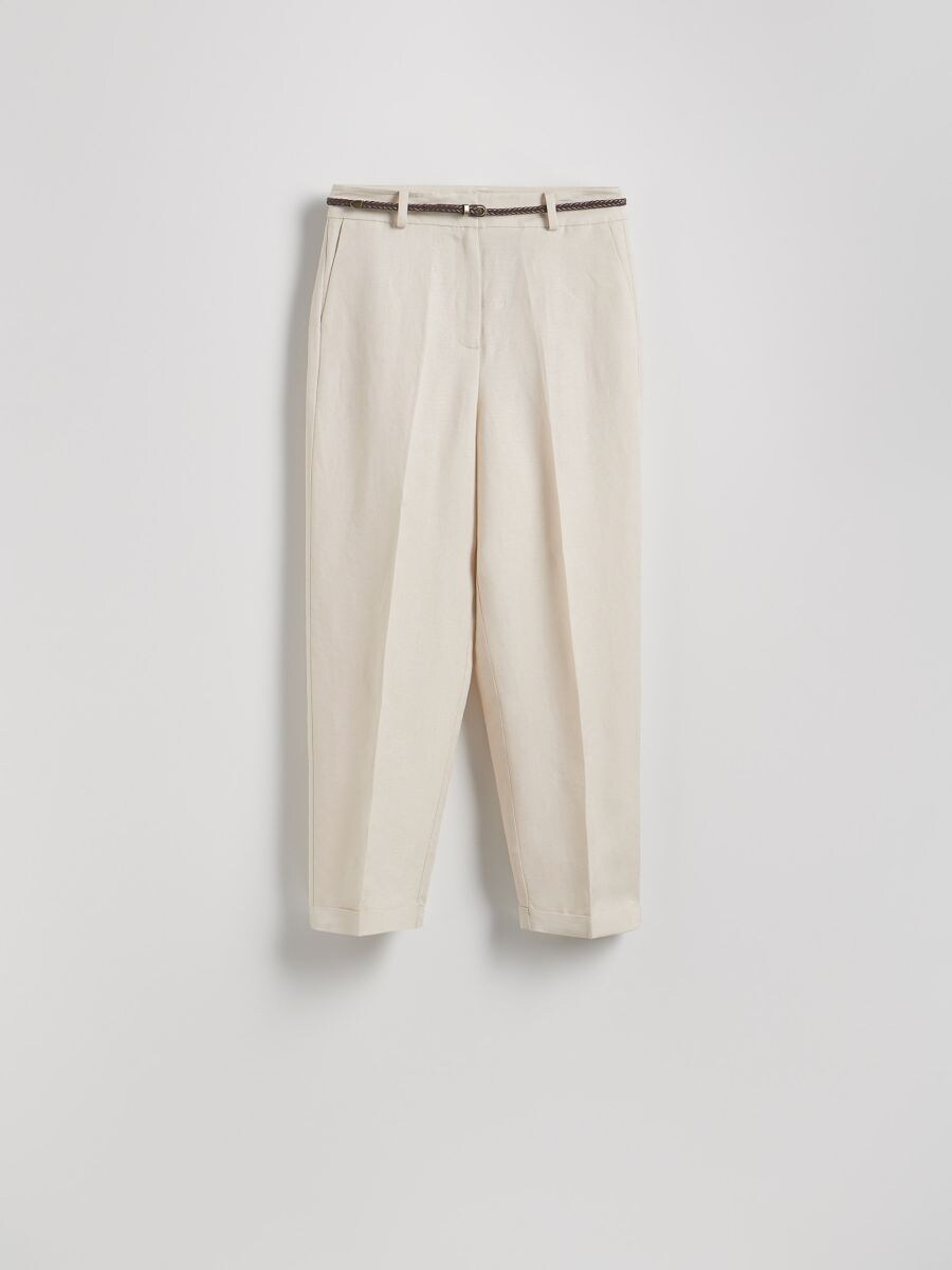 Pressed crease linen blend trousers - beige - RESERVED