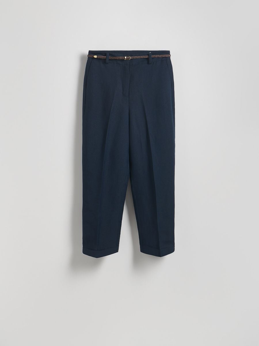Pressed crease linen blend trousers - navy - RESERVED