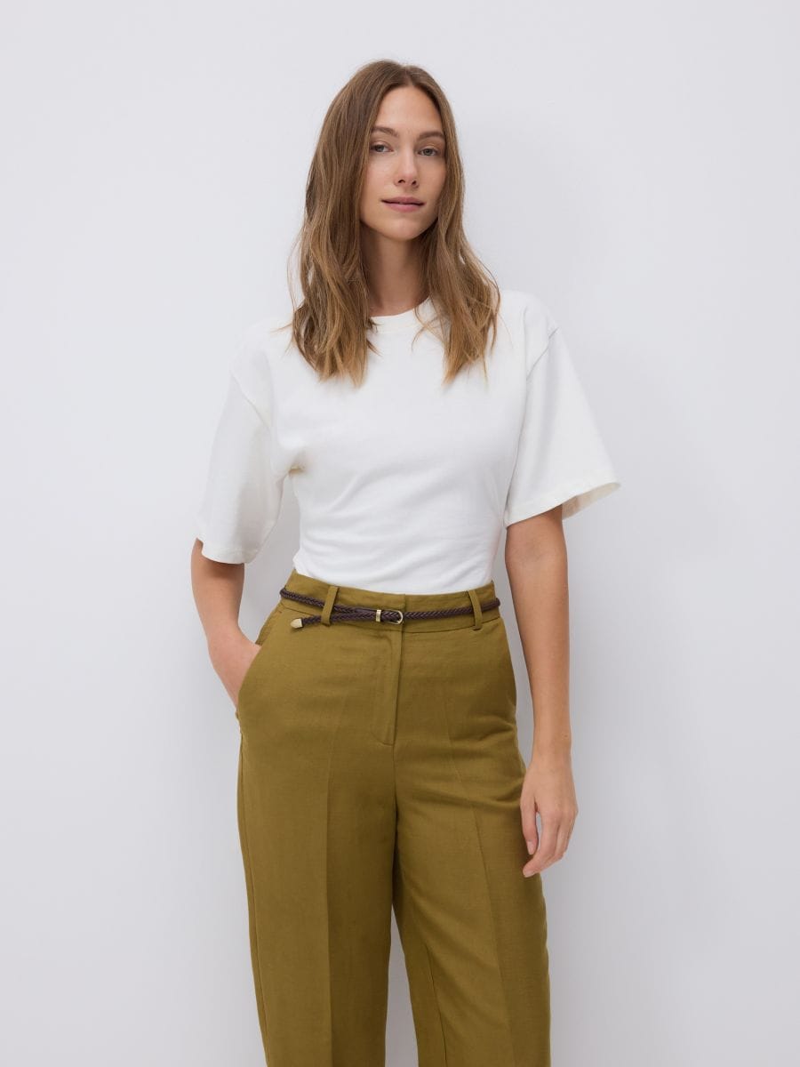 Pressed crease linen blend trousers - light olive - RESERVED - 5