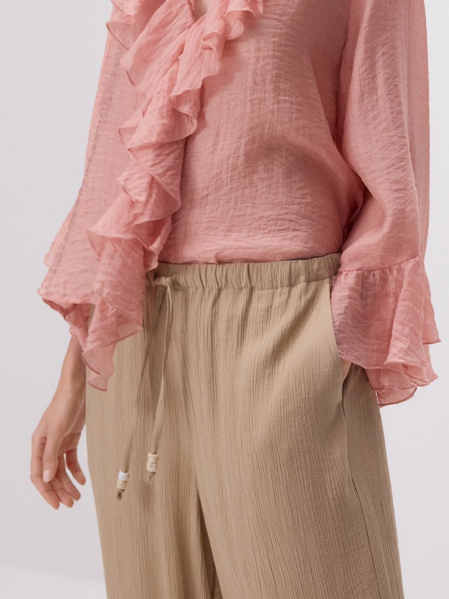 Strukturierte Hose mit Bindeband - beige - RESERVED - 3
