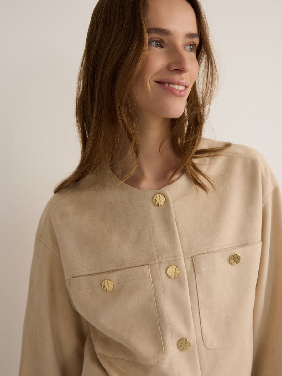 Veste courte en imitation daim - Beige - RESERVED - 3