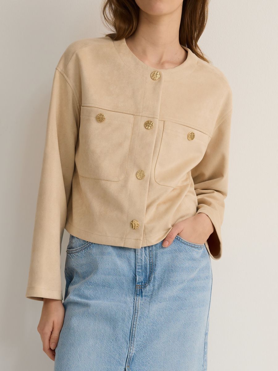 Veste courte en imitation daim - Beige - RESERVED - 4