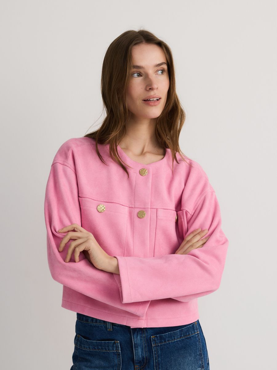 Veste courte en imitation daim - fuchsia - RESERVED - 4