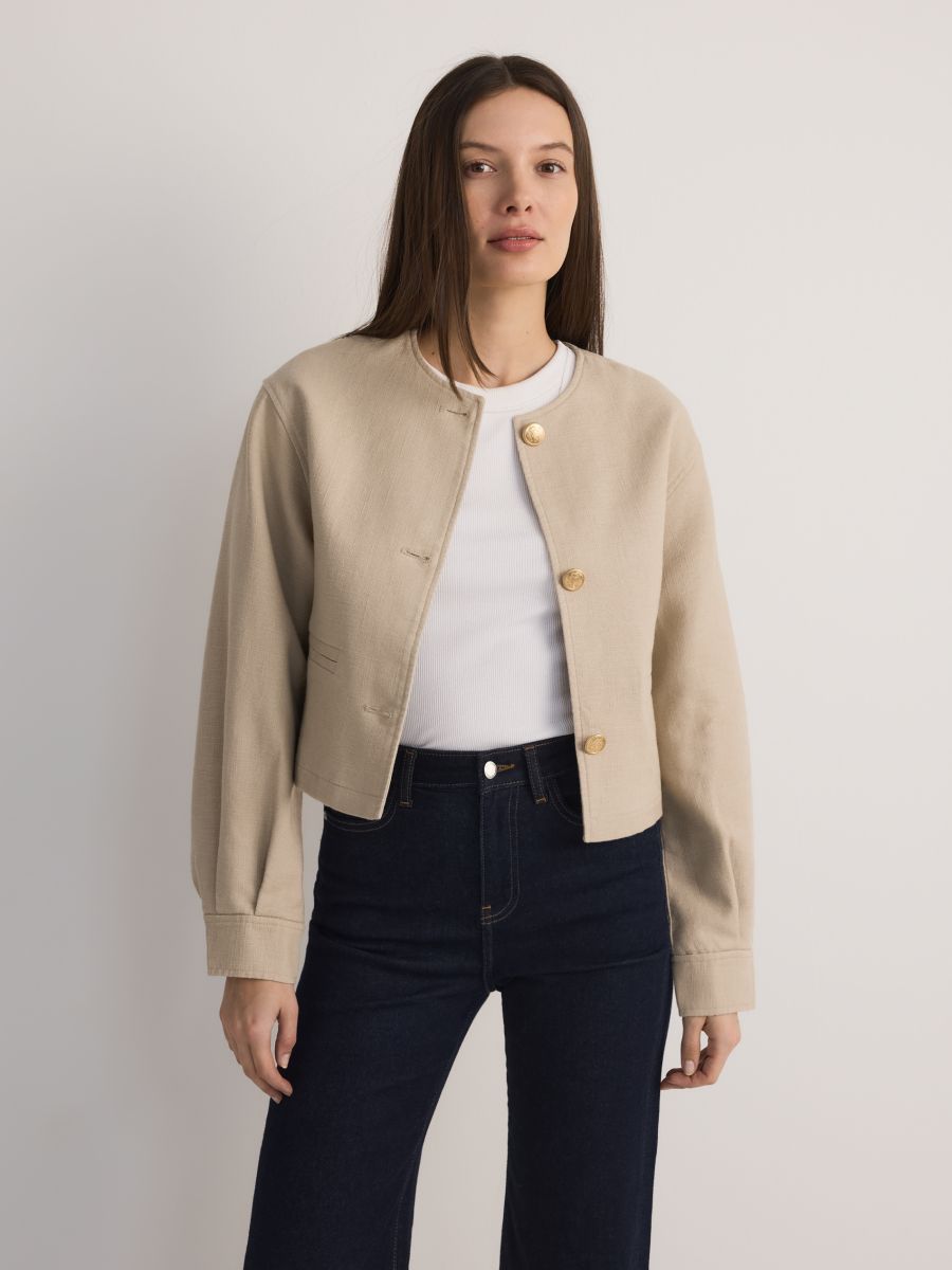 Linen rich jacket - beige - RESERVED