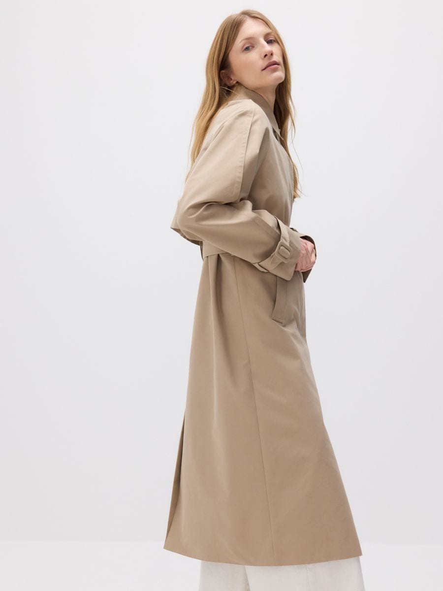 high pop trench coat ベージュ High-neck long trench coat in cotton gabardine Soften Brown