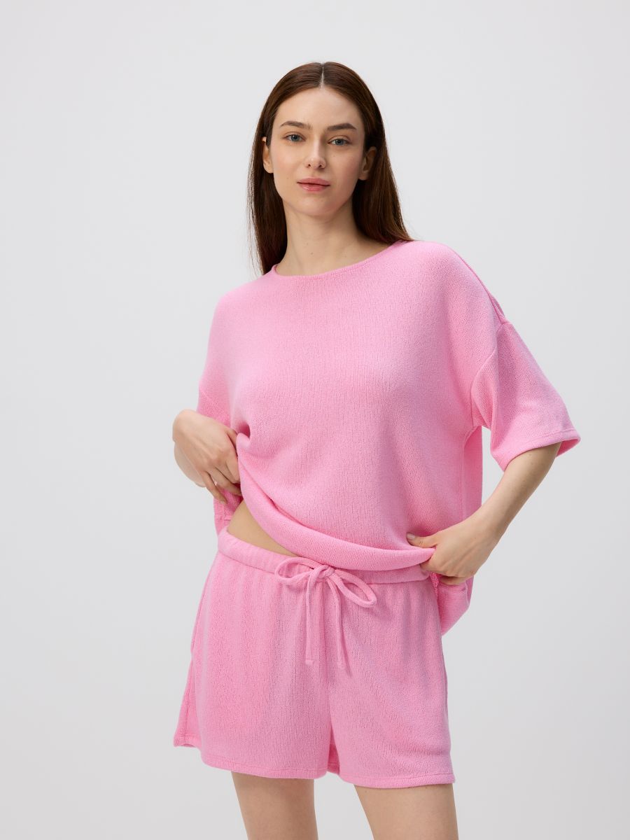 Knit shorts with viscose - pink - RESERVED - 3