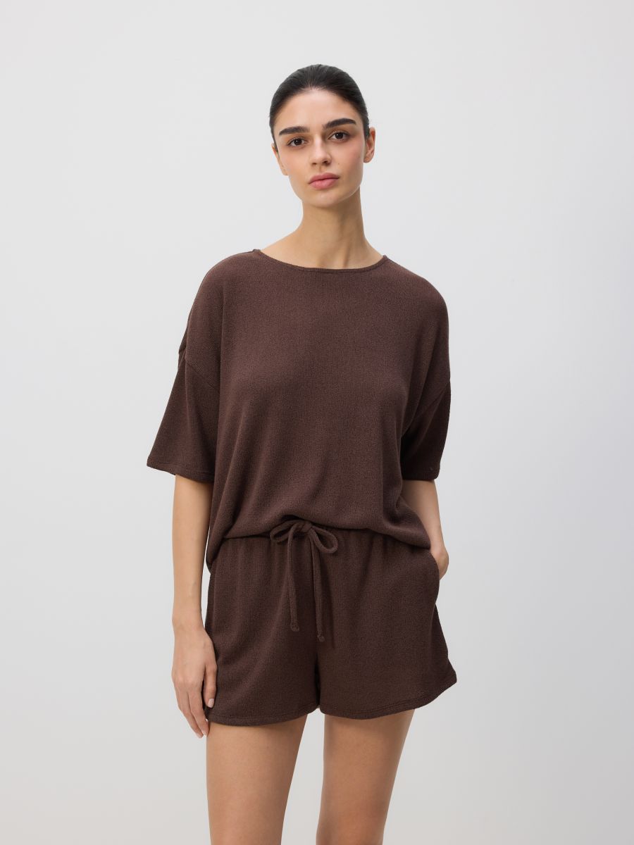 Knit shorts with viscose - coffee - RESERVED - 2