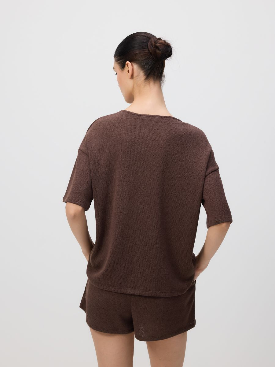 Knit shorts with viscose - coffee - RESERVED - 3