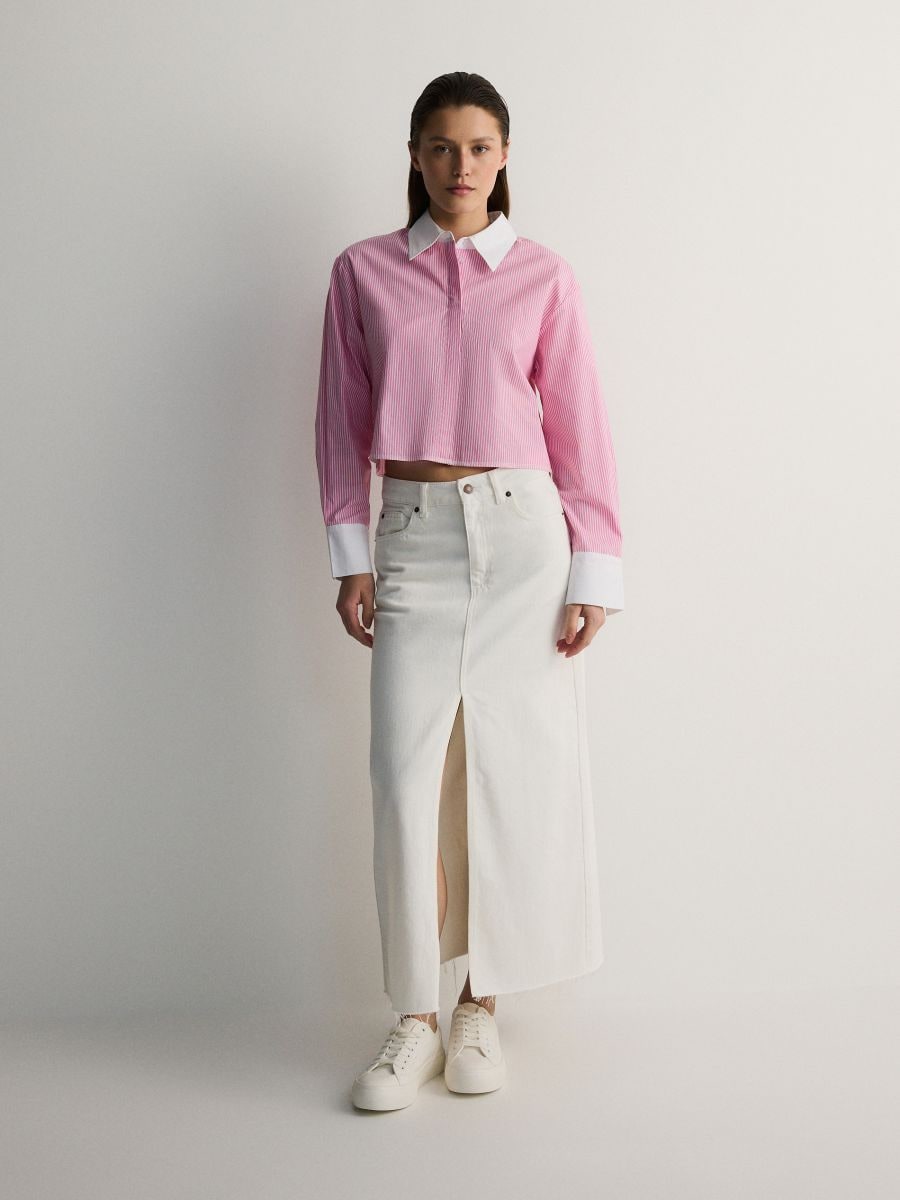 Cropped cotton shirt - pink - RESERVED